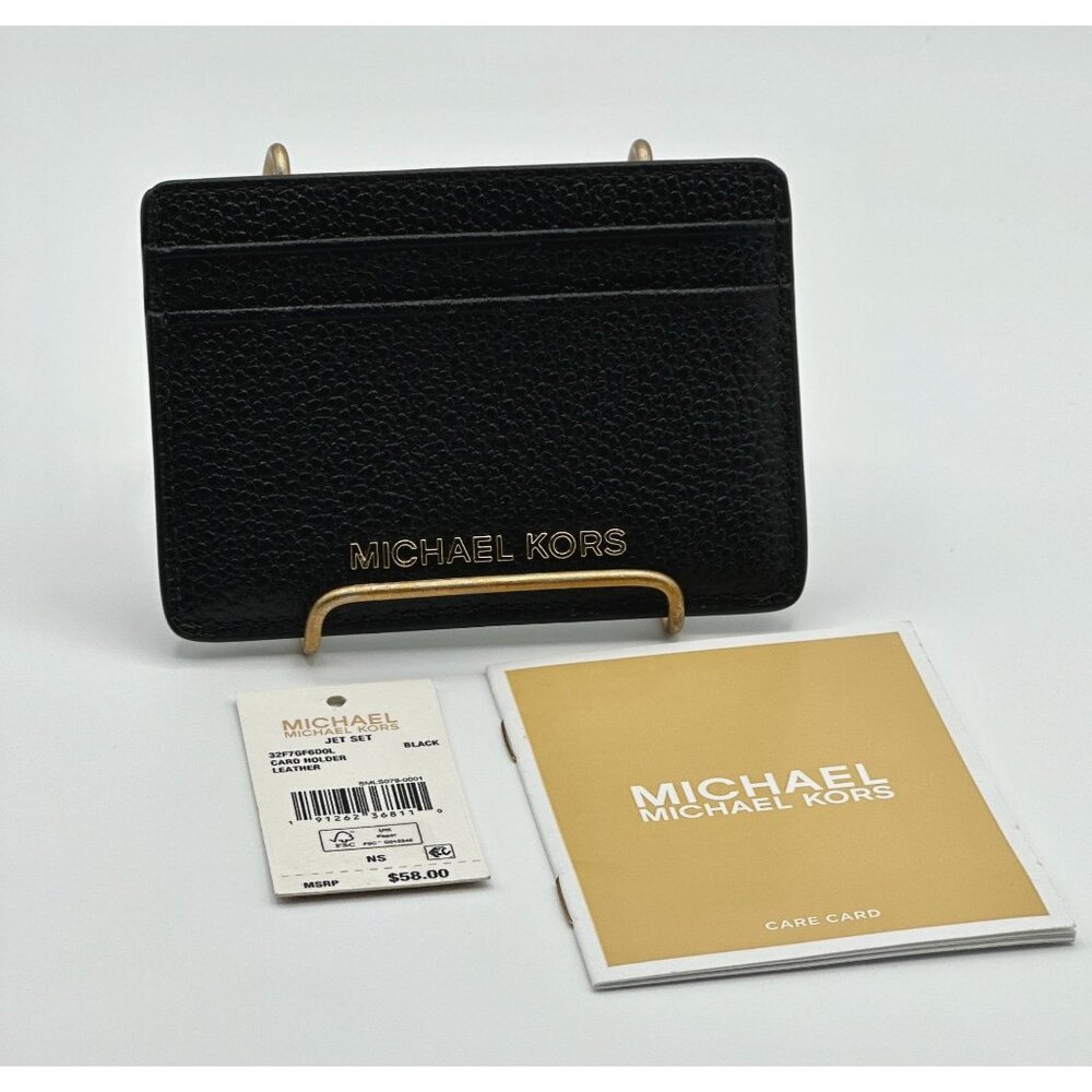 Michael Kors Jet Set Black Pebble Leather Card Holder Unisex Card Case NWT